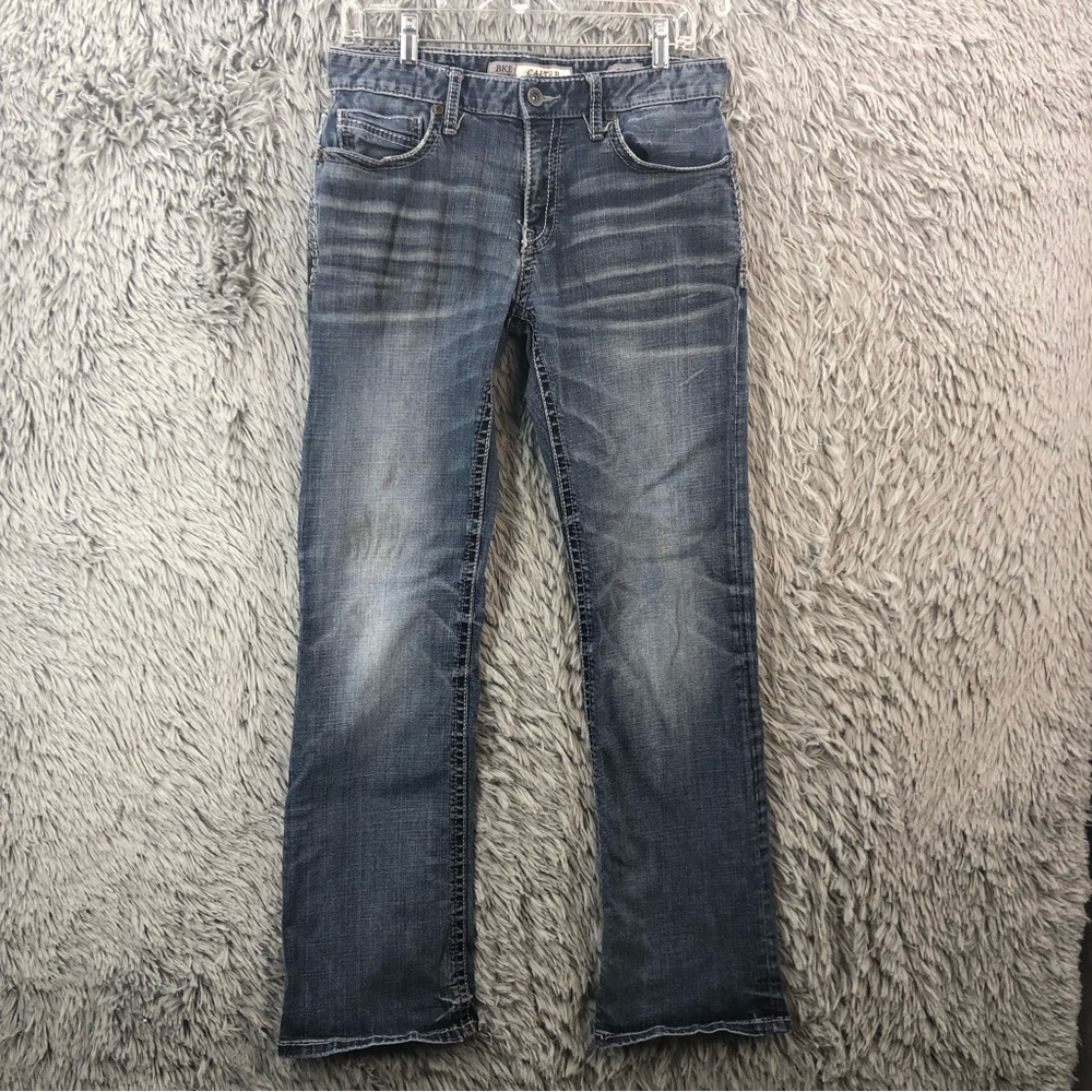 BKE Buckle Jeans Carter Mens 31R Bootcut Whiskered Denim